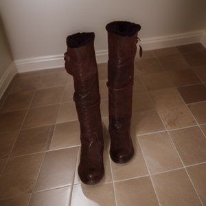Henry Beguelin Fur lined Knee boots Cognac Brown Lug Sole 41 10.5 M Beautiful